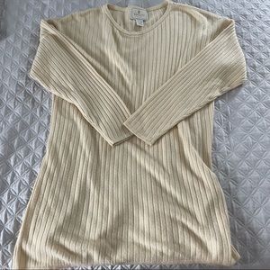 Express Tricot Oversized Crewneck Split Hem Cream Sweater